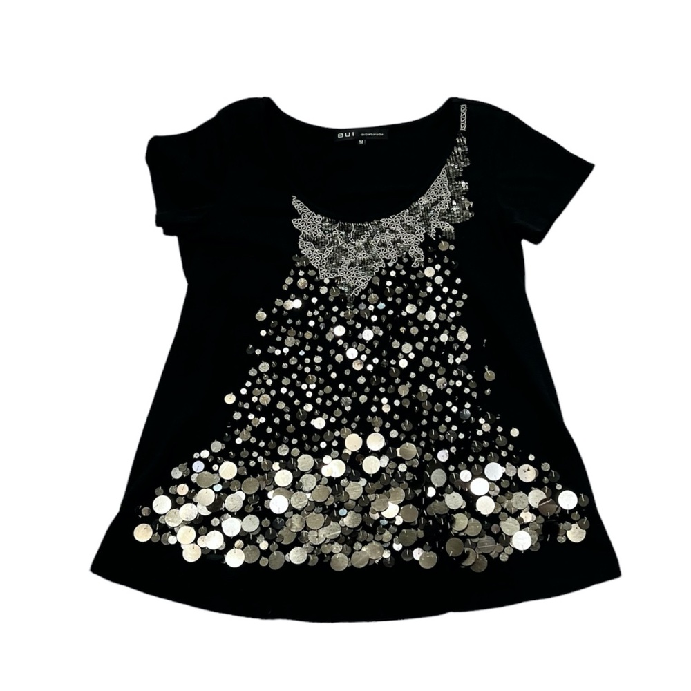 BUI DE BARBARA BUI EMBELLISHED BLACK TUNIC COTTON T SHIRT W SEQUINS & PAILLETTES - Picture 10 of 16